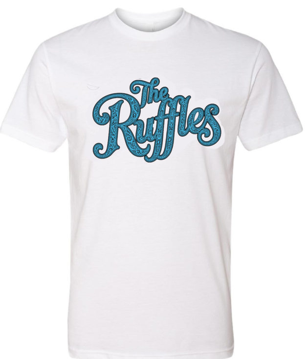 The Ruffles White T-Shirt - Baby Blue Logo