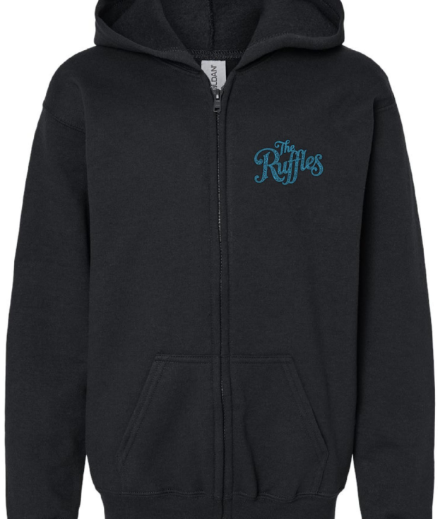 The Ruffles Black Hoodie Zipper Front -Baby Blue Logo